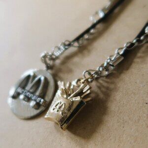 McDonald's Fries Charm + Logo Pendant Necklace Bundle Gold Silver Tone 2PC